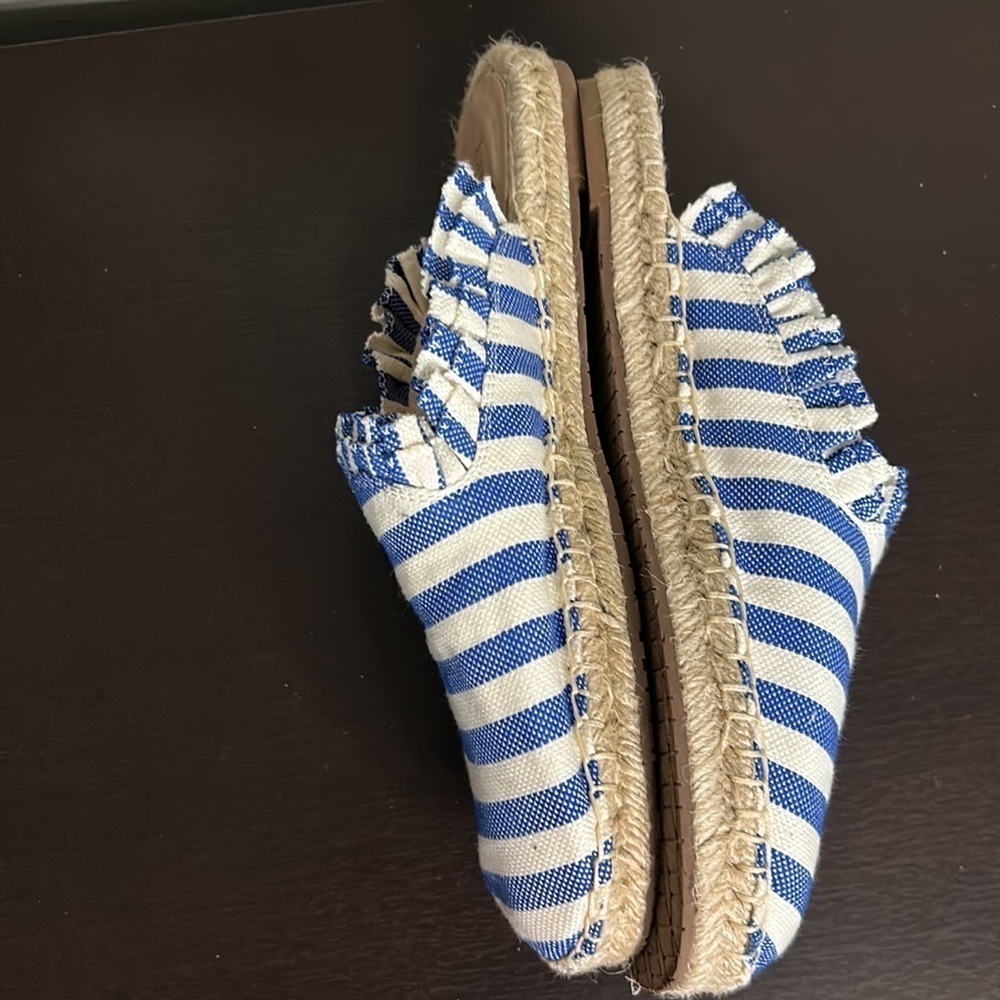 Kate Spade Laila Espadrille Blue White Striped Ruffle Mule Shoe Sz 9.5 - Picture 10 of 12